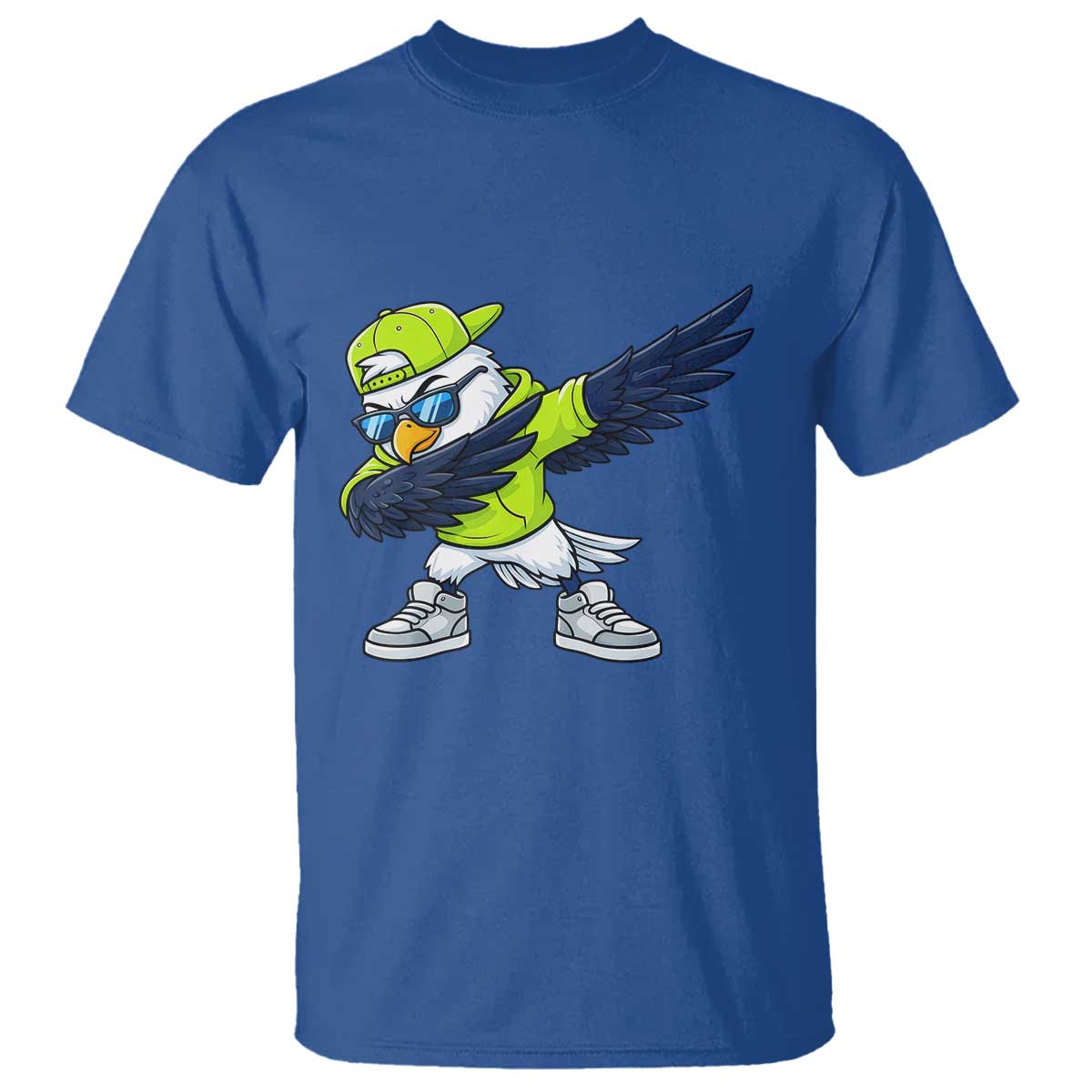 Cool Dabbing Hawk Sports Graphic T Shirt Neon Green Game Day Fan TS02 Royal Blue Print Your Wear