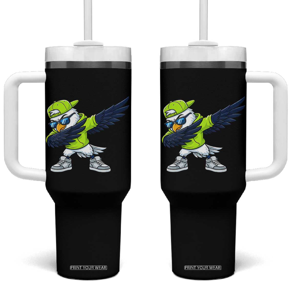Cool Dabbing Hawk Sports Graphic Tumbler With Handle Neon Green Game Day Fan TS02 One Size: 40 oz Black Print Your Wear