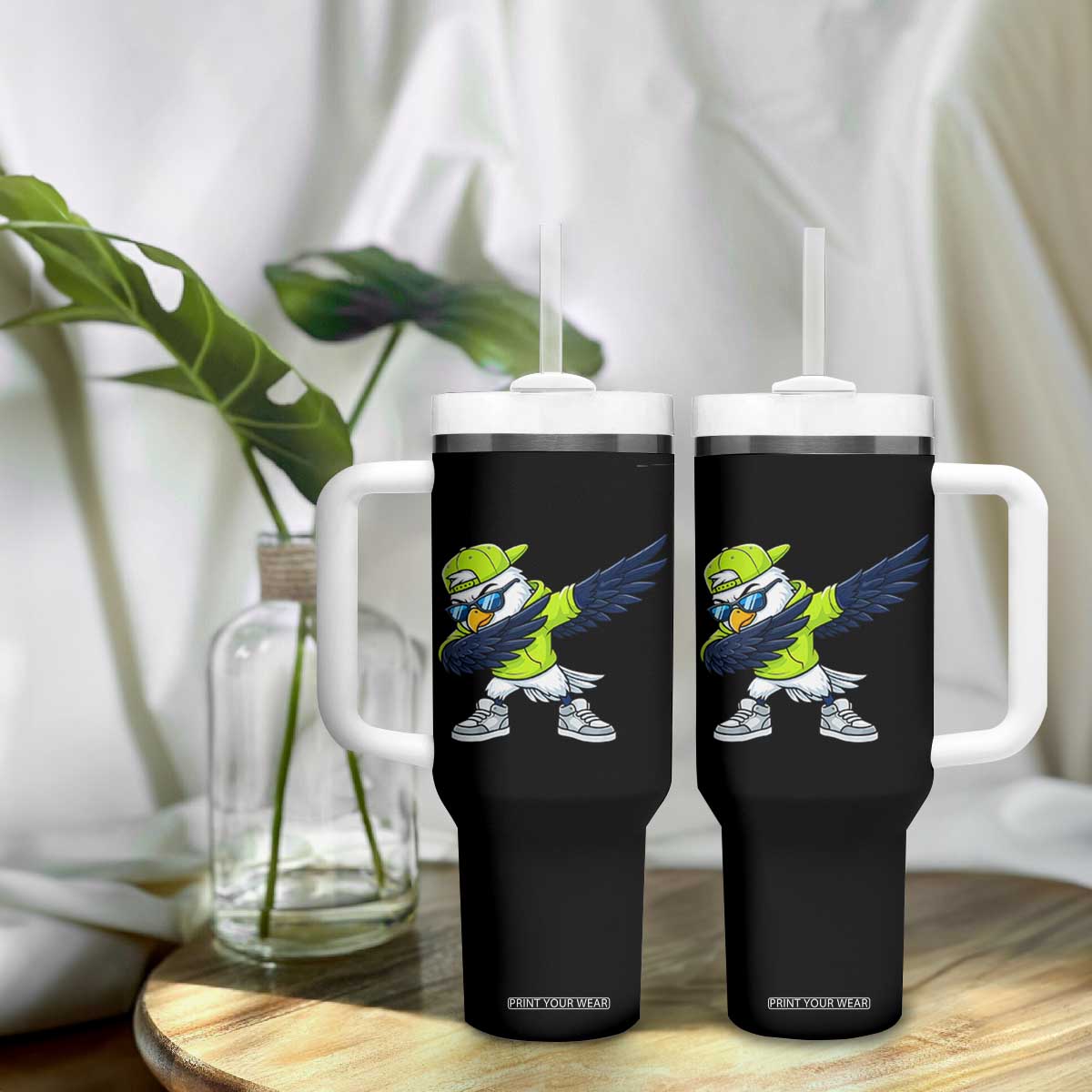Cool Dabbing Hawk Sports Graphic Tumbler With Handle Neon Green Game Day Fan TS02 Print Your Wear