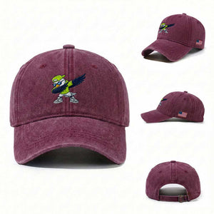 Cool Dabbing Hawk Sports Graphic Washed Cotton Baseball Cap Neon Green Game Day Fan TS02 Washed Cap Universal Fit Burgundy Print Your Wear