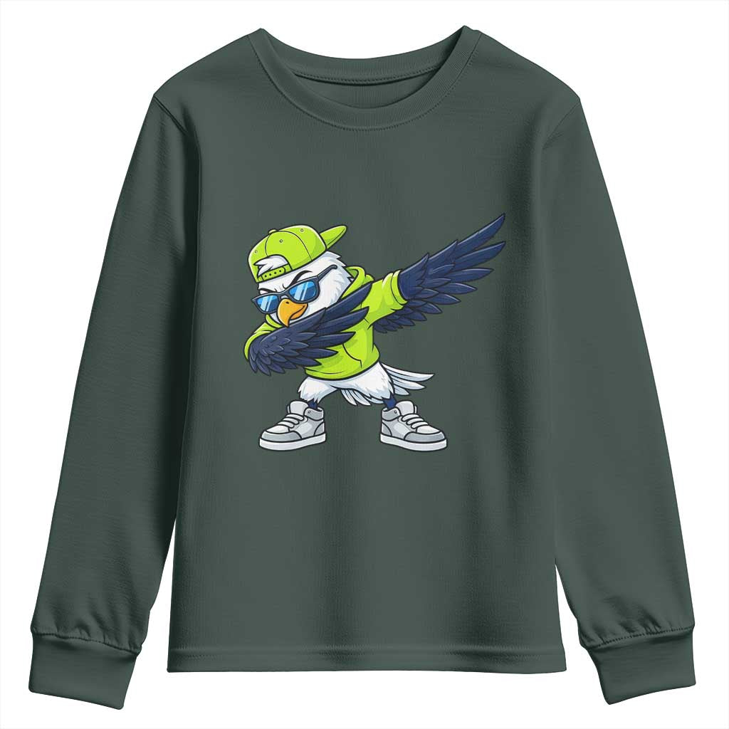 Cool Dabbing Hawk Sports Graphic Youth Sweatshirt Neon Green Game Day Fan TS02 Dark Forest Green Print Your Wear