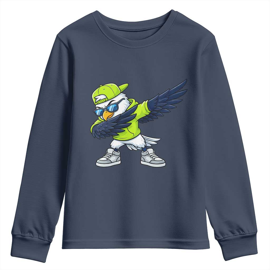 Cool Dabbing Hawk Sports Graphic Youth Sweatshirt Neon Green Game Day Fan TS02 Navy Print Your Wear