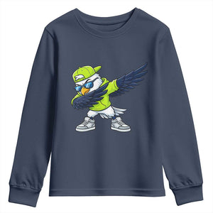 Cool Dabbing Hawk Sports Graphic Youth Sweatshirt Neon Green Game Day Fan TS02 Navy Print Your Wear