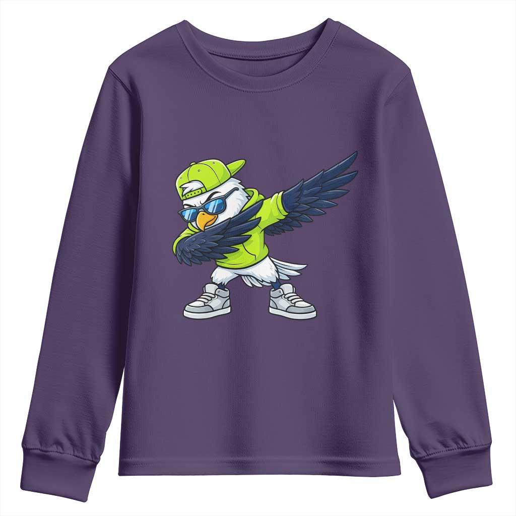 Cool Dabbing Hawk Sports Graphic Youth Sweatshirt Neon Green Game Day Fan TS02 Purple Print Your Wear