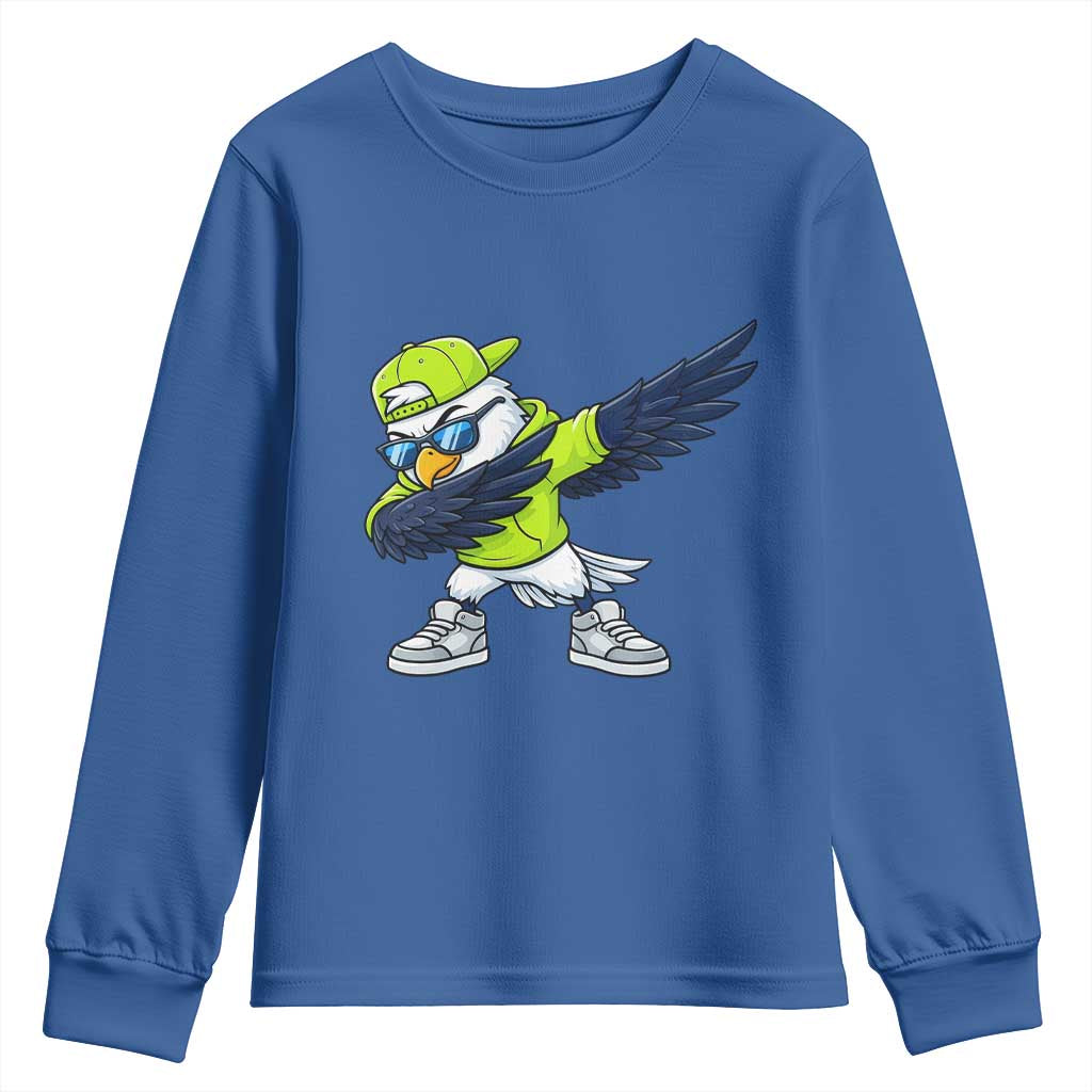 Cool Dabbing Hawk Sports Graphic Youth Sweatshirt Neon Green Game Day Fan TS02 Royal Blue Print Your Wear