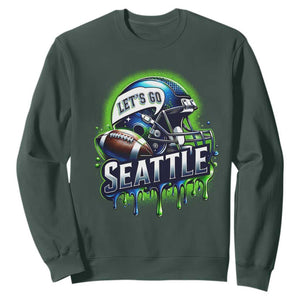 Lets Go Seattle Athletic Helmet Dripping Style Graphic Sweatshirt Game Day Sports Fan TS02 Dark Forest Green Print Your Wear