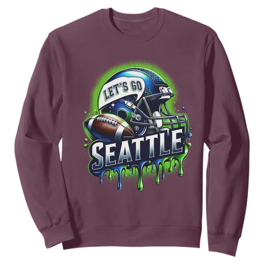 Lets Go Seattle Athletic Helmet Dripping Style Graphic Sweatshirt Game Day Sports Fan TS02 Maroon Print Your Wear