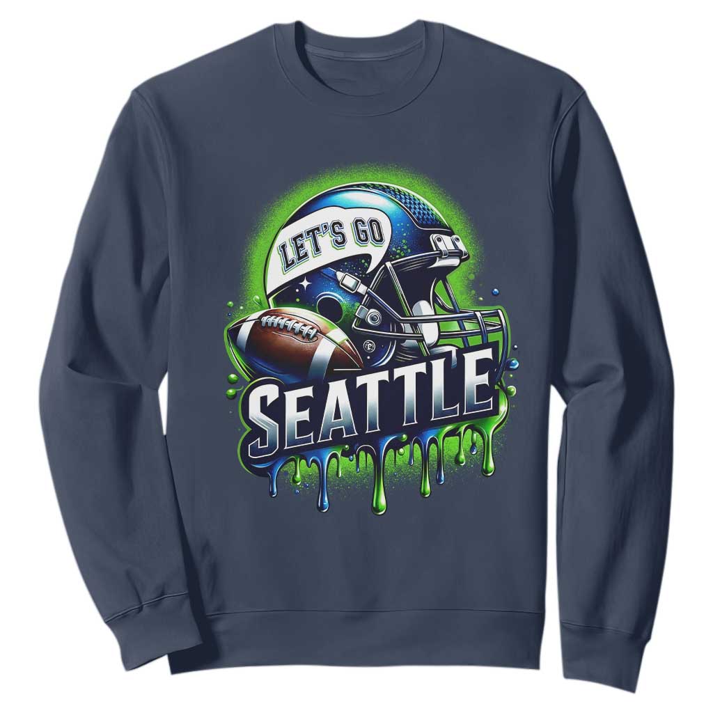Lets Go Seattle Athletic Helmet Dripping Style Graphic Sweatshirt Game Day Sports Fan TS02 Navy Print Your Wear