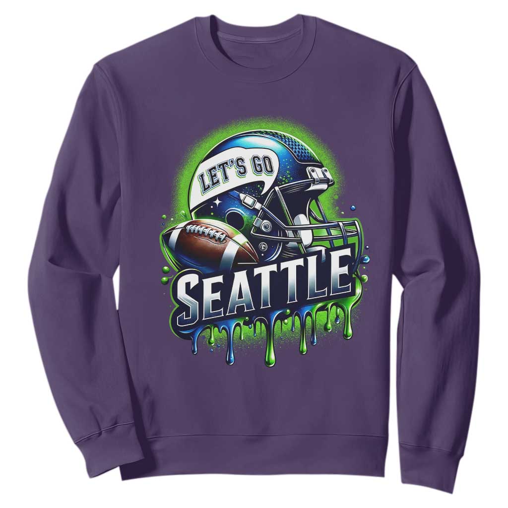 Lets Go Seattle Athletic Helmet Dripping Style Graphic Sweatshirt Game Day Sports Fan TS02 Purple Print Your Wear