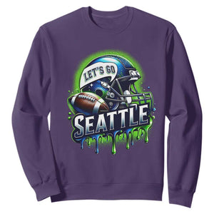 Lets Go Seattle Athletic Helmet Dripping Style Graphic Sweatshirt Game Day Sports Fan TS02 Purple Print Your Wear