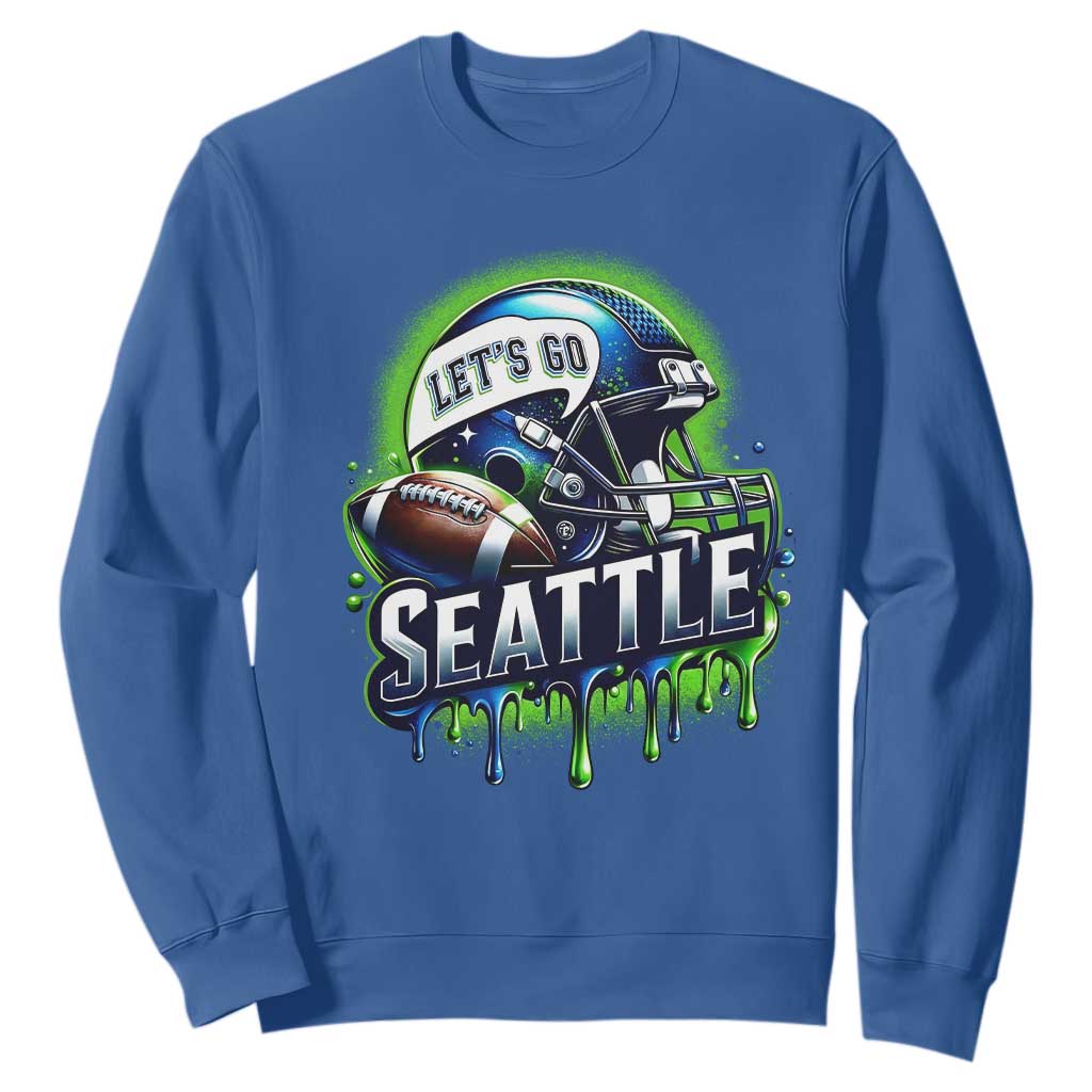 Lets Go Seattle Athletic Helmet Dripping Style Graphic Sweatshirt Game Day Sports Fan TS02 Royal Blue Print Your Wear