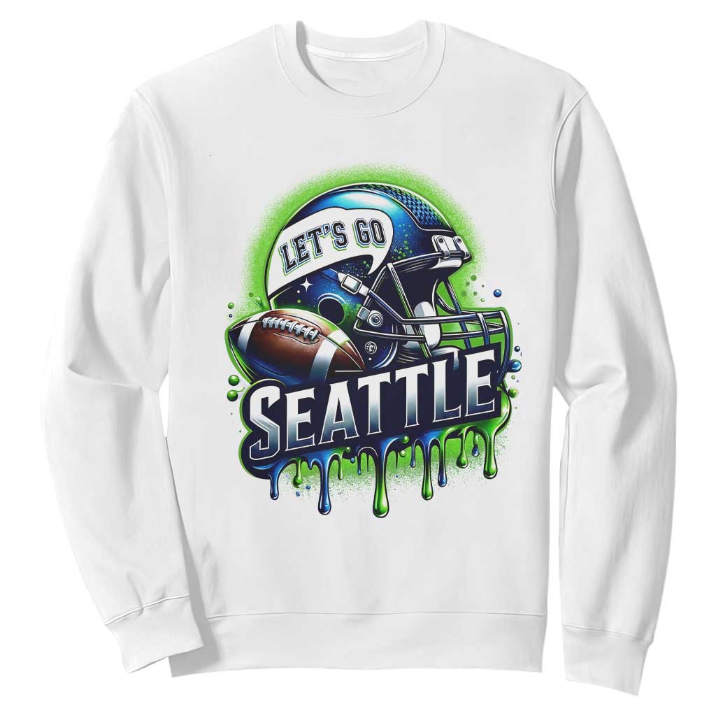 Lets Go Seattle Athletic Helmet Dripping Style Graphic Sweatshirt Game Day Sports Fan TS02 White Print Your Wear