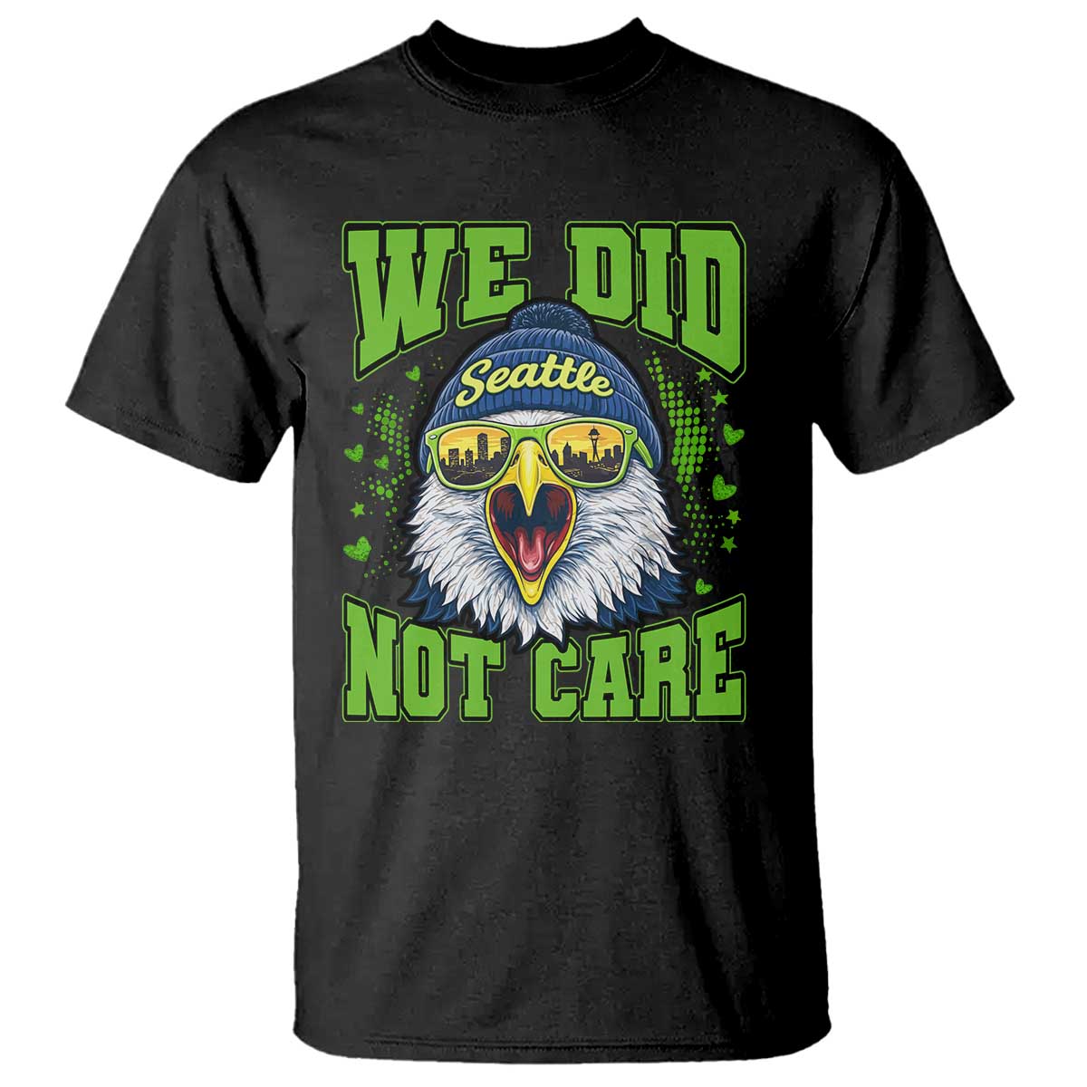 We Did Not Care Seattle Game Day T Shirt Bold Sarcastic Hawk City Skyline Sports Fan TS02 Black Print Your Wear