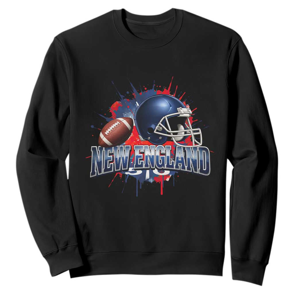 New England Athletic Helmet Graphic Paint Splatter Graphic Sweatshirt Patriotic Game Day Sports Fan TS02 Black Print Your Wear