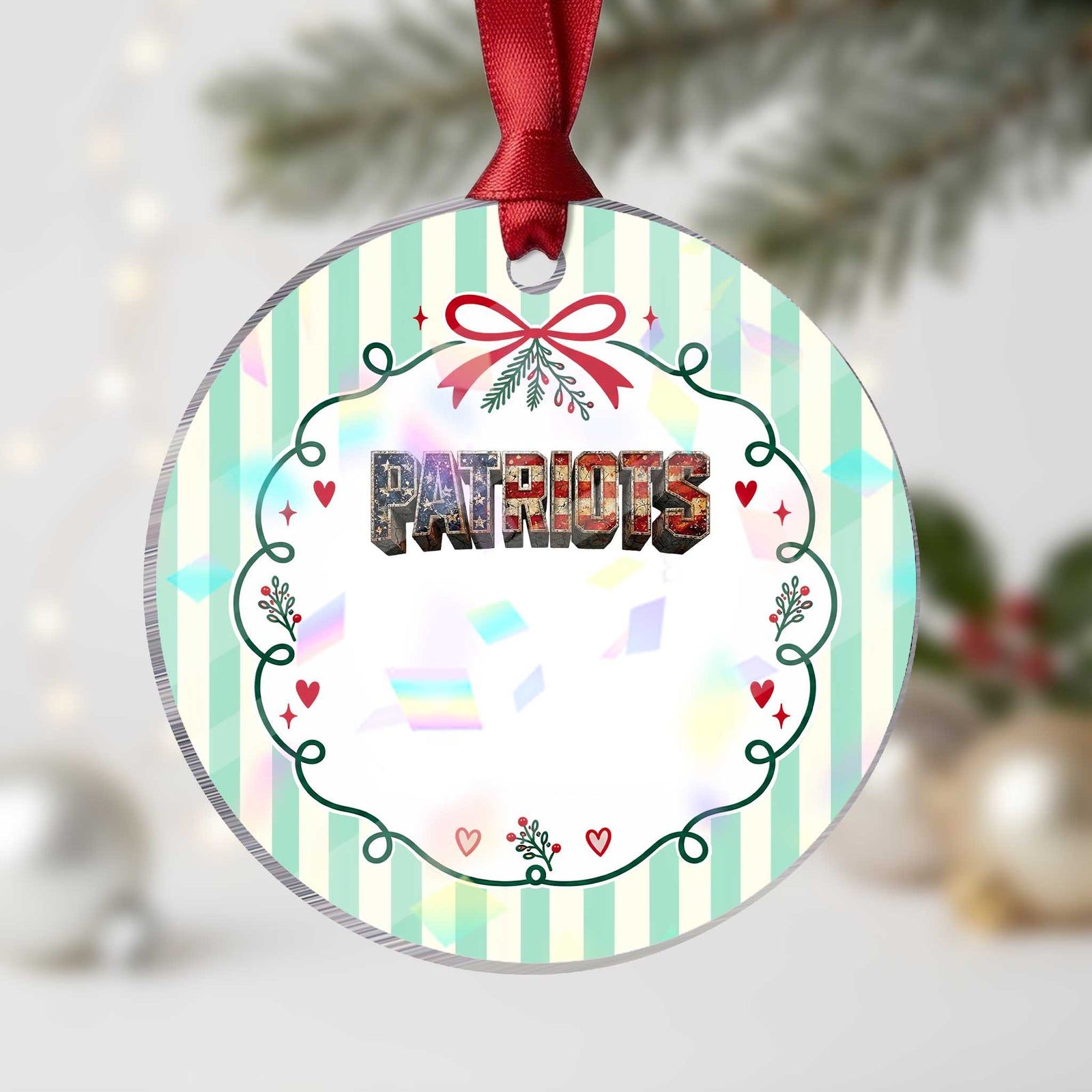 Patriotic American Flag Lettering Sports Graphic Holographic Acrylic Ornament Vintage Game Day Sports Fan