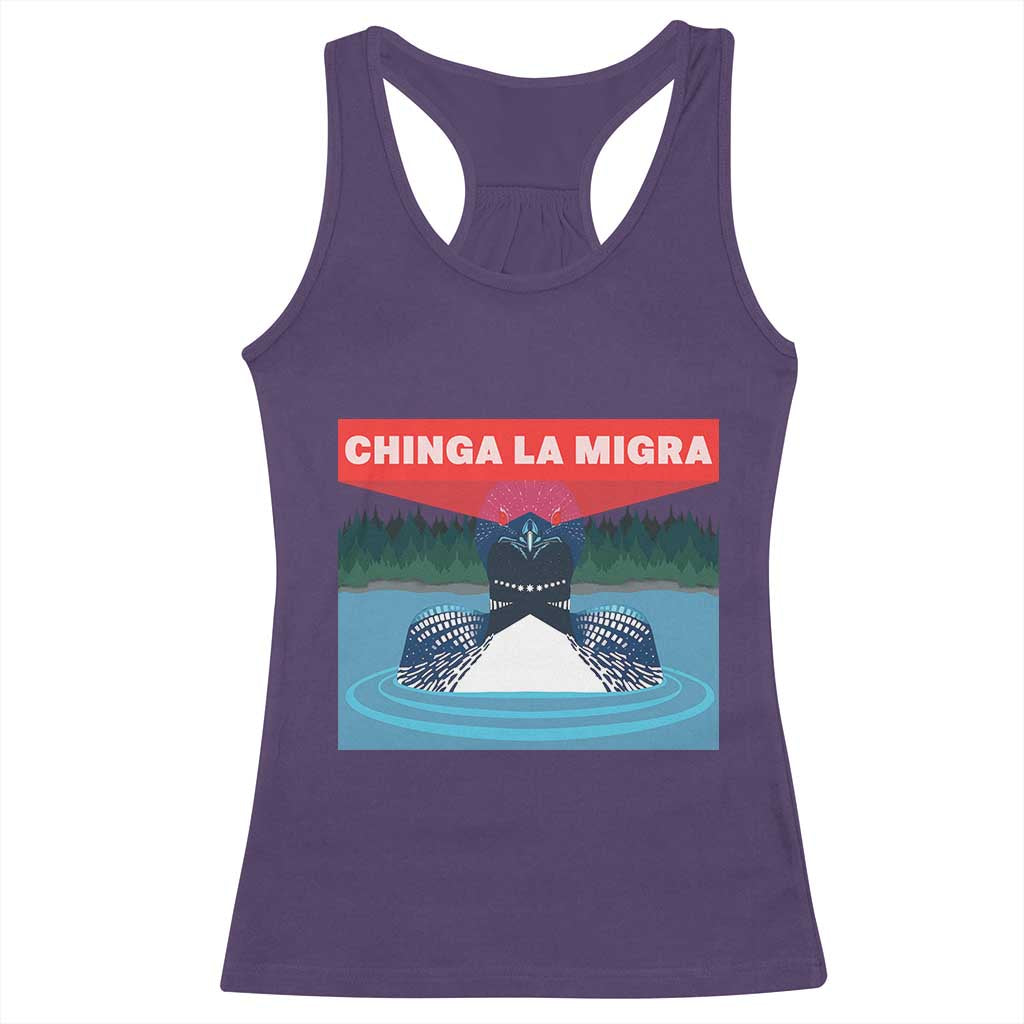 Chinga La Migra Red Eye Laser Loon Racerback Tank Top Political Resist Ice Minnesota Protest TS02 Purple Print Your Wear