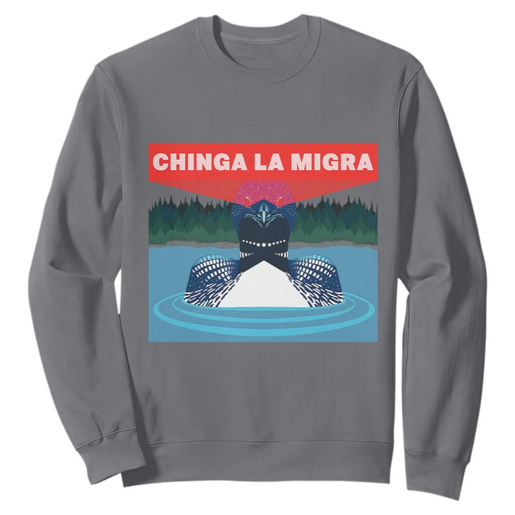 Chinga La Migra Red Eye Laser Loon Sweatshirt Political Resist Ice Minnesota Protest TS02 Charcoal Print Your Wear