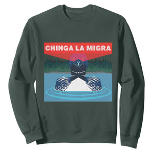 Chinga La Migra Red Eye Laser Loon Sweatshirt Political Resist Ice Minnesota Protest TS02 Dark Forest Green Print Your Wear