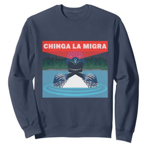 Chinga La Migra Red Eye Laser Loon Sweatshirt Political Resist Ice Minnesota Protest TS02 Navy Print Your Wear