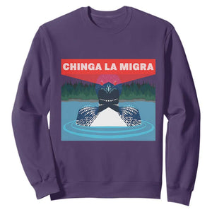 Chinga La Migra Red Eye Laser Loon Sweatshirt Political Resist Ice Minnesota Protest TS02 Purple Print Your Wear