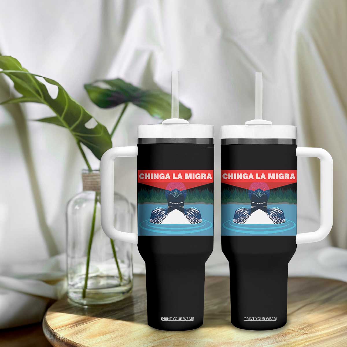 Chinga La Migra Red Eye Laser Loon Tumbler With Handle Political Resist Ice Minnesota Protest TS02 Print Your Wear
