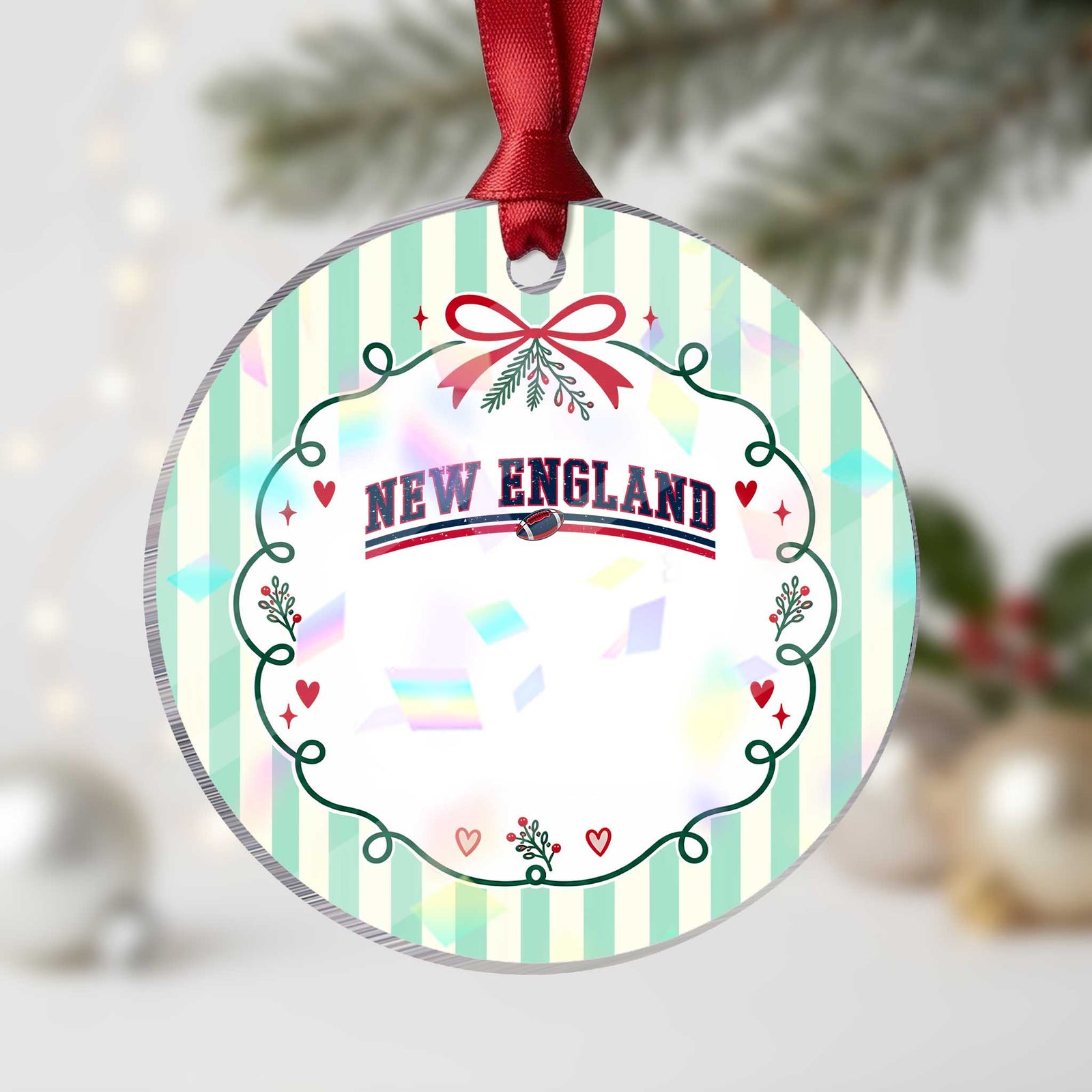 Vintage New England Pride Retro Varsity Athletic Style Graphic Holographic Acrylic Ornament Game Day Sports Fan