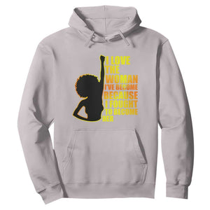 Black Women's History Hoodie I Love The Woman I've Become Melanin African American Silhouette TS02 Ice Gray Printyourwear