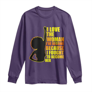 Afro Black Pride Long Sleeve Shirt I Love The Woman I've Become Melanin Silhouette TS02 Purple Print Your Wear