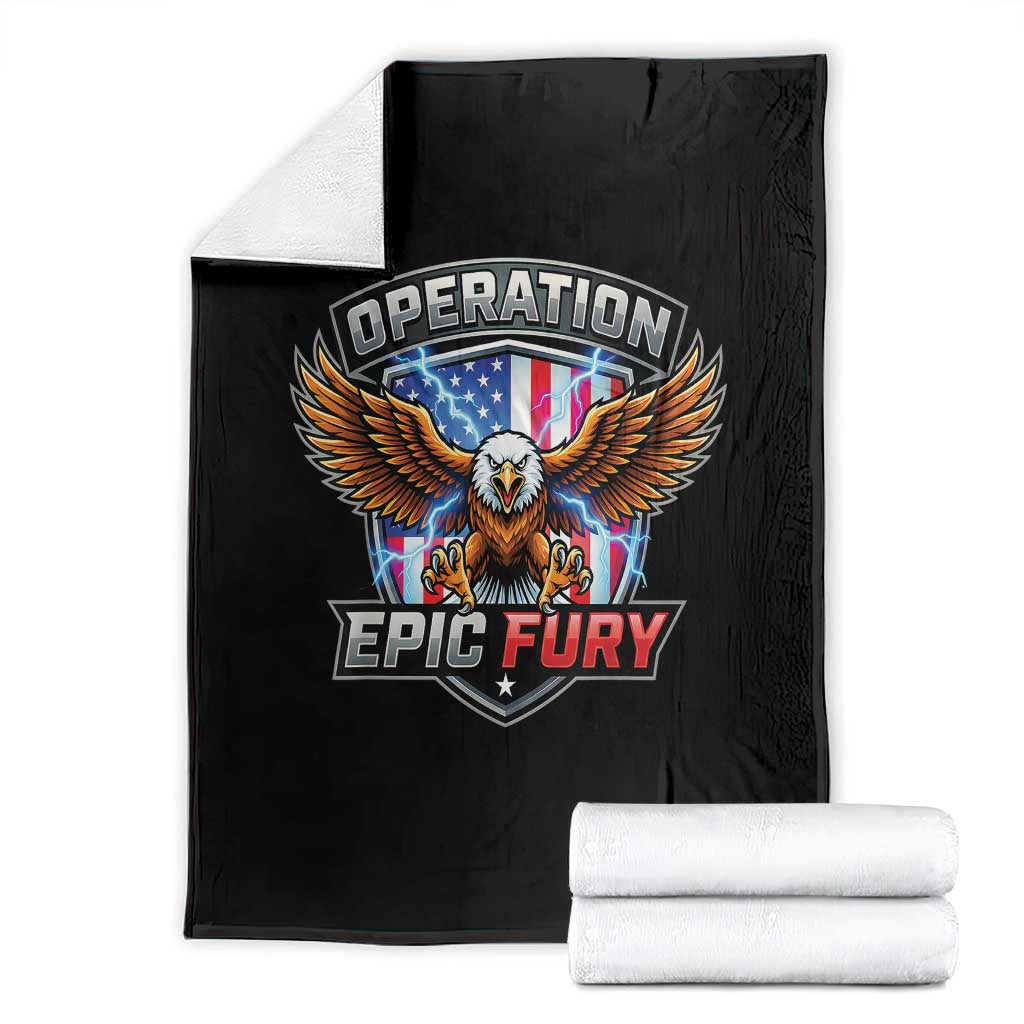 Operation Epic Fury Patriotic Bald Eagle Throw Blanket American Flag Shield Graphic Freedom Pride TS02 Black Print Your Wear