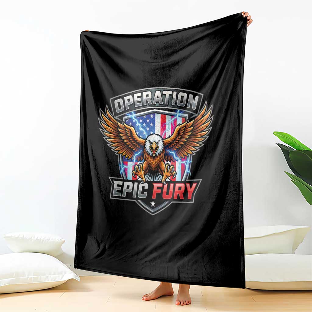 Operation Epic Fury Patriotic Bald Eagle Throw Blanket American Flag Shield Graphic Freedom Pride TS02 Print Your Wear