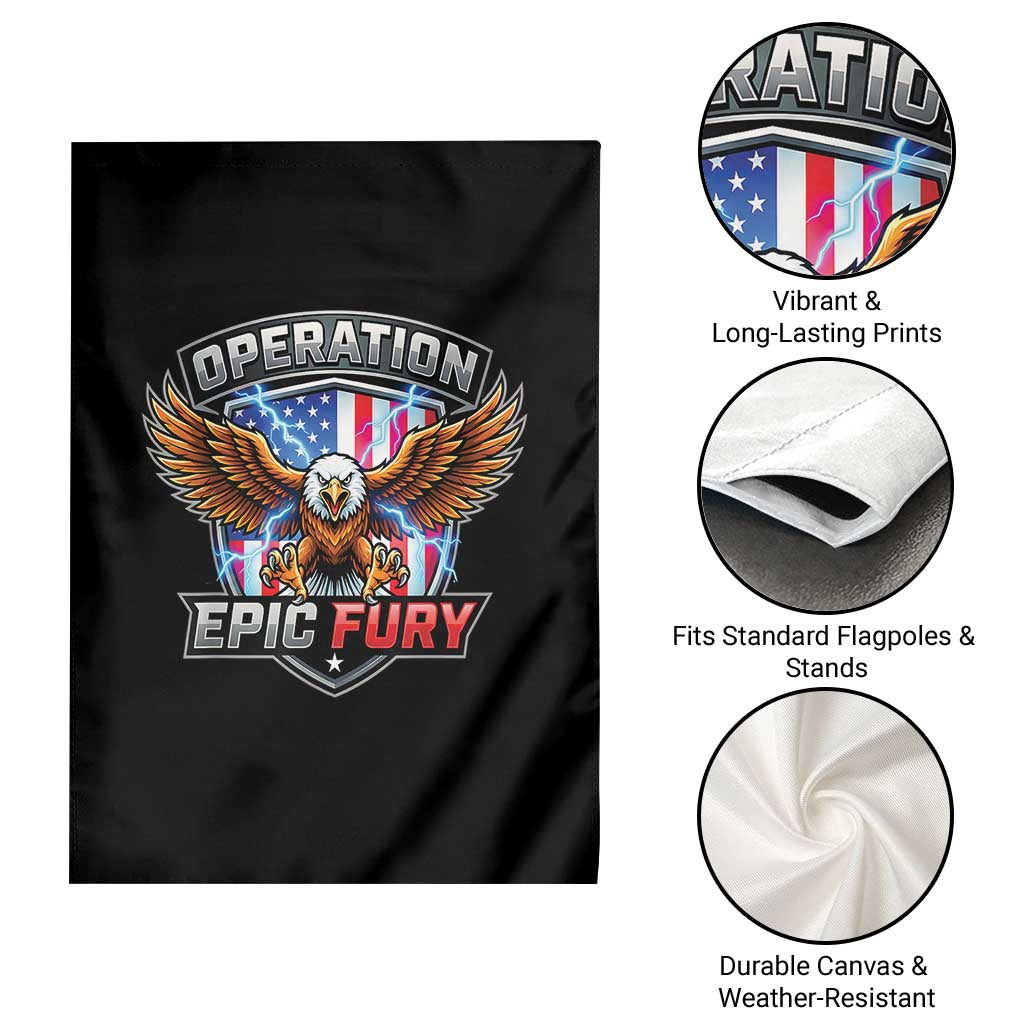 Operation Epic Fury Patriotic Bald Eagle Garden Flag American Flag Shield Graphic Freedom Pride TS02 Print Your Wear