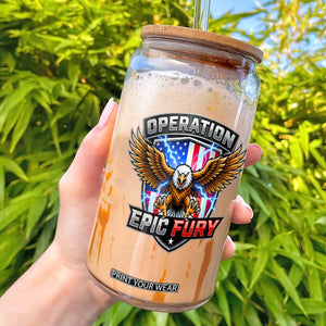 Operation Epic Fury Patriotic Bald Eagle Glass Can American Flag Shield Graphic Freedom Pride TS02 Black Print Your Wear