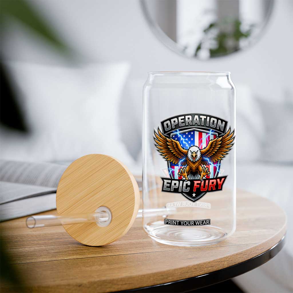Operation Epic Fury Patriotic Bald Eagle Glass Can American Flag Shield Graphic Freedom Pride TS02 Print Your Wear