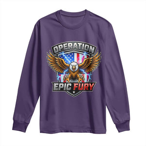 Operation Epic Fury Patriotic Bald Eagle Long Sleeve Shirt American Flag Shield Graphic Freedom Pride TS02 Purple Print Your Wear