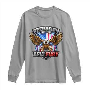 Operation Epic Fury Patriotic Bald Eagle Long Sleeve Shirt American Flag Shield Graphic Freedom Pride TS02 Sport Gray Print Your Wear