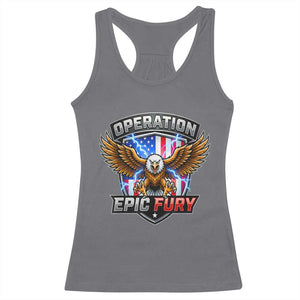 Operation Epic Fury Patriotic Bald Eagle Racerback Tank Top American Flag Shield Graphic Freedom Pride TS02 Charcoal Print Your Wear