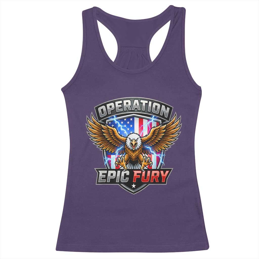 Operation Epic Fury Patriotic Bald Eagle Racerback Tank Top American Flag Shield Graphic Freedom Pride TS02 Purple Print Your Wear