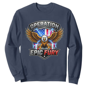 Operation Epic Fury Patriotic Bald Eagle Sweatshirt American Flag Shield Graphic Freedom Pride TS02 Navy Print Your Wear