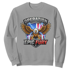 Operation Epic Fury Patriotic Bald Eagle Sweatshirt American Flag Shield Graphic Freedom Pride TS02 Sport Gray Print Your Wear