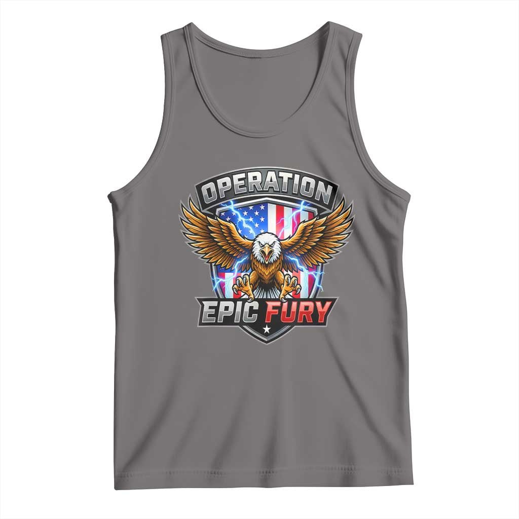 Operation Epic Fury Patriotic Bald Eagle Tank Top American Flag Shield Graphic Freedom Pride TS02 Deep Heather Print Your Wear