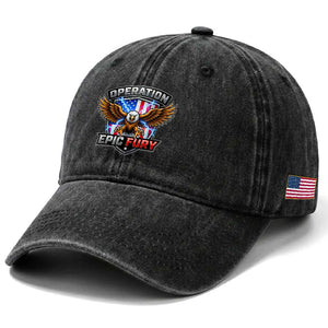 Operation Epic Fury Patriotic Bald Eagle Washed Cotton Baseball Cap American Flag Shield Graphic Freedom Pride TS02 Print Your Wear