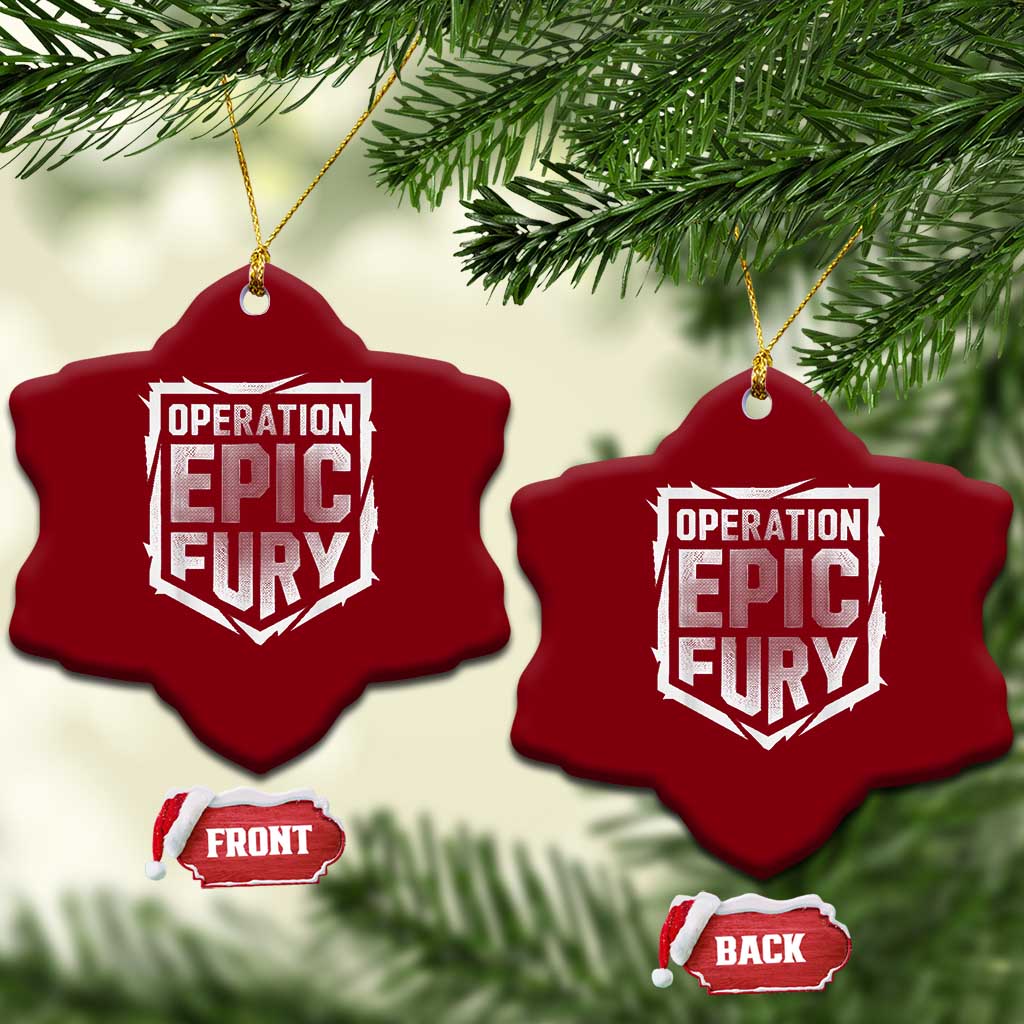 Operation Epic Fury Bold Tactical Shield Graphic Ceramic Ornament Strong Patriotic Statement Freedom Supporters TS02 Print Your Wear