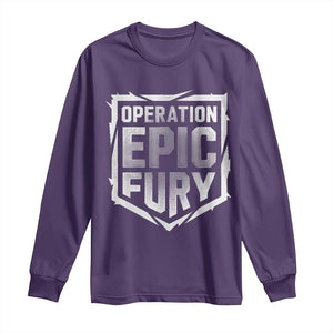 Operation Epic Fury Bold Tactical Shield Graphic Long Sleeve Shirt Strong Patriotic Statement Freedom Supporters TS02 Purple Print Your Wear