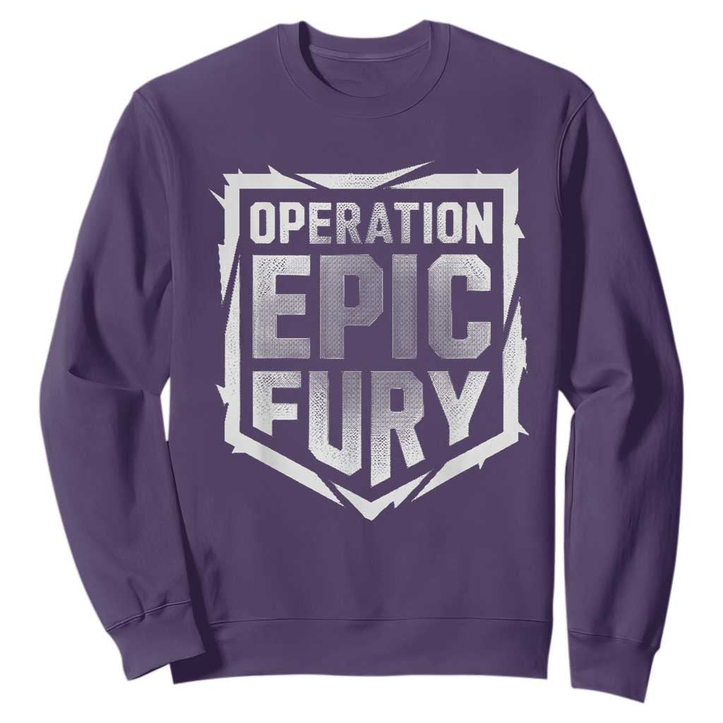 Operation Epic Fury Bold Tactical Shield Graphic Sweatshirt Strong Patriotic Statement Freedom Supporters TS02 Purple Print Your Wear