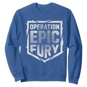 Operation Epic Fury Bold Tactical Shield Graphic Sweatshirt Strong Patriotic Statement Freedom Supporters TS02 Royal Blue Print Your Wear