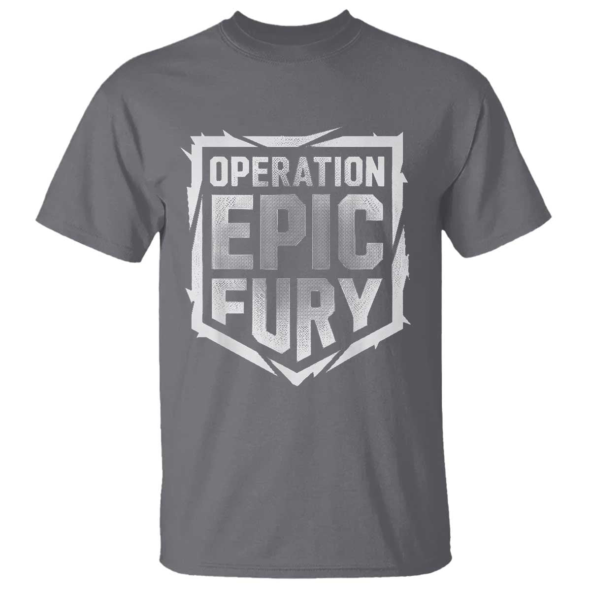 Operation Epic Fury Bold Tactical Shield Graphic T Shirt Strong Patriotic Statement Freedom Supporters TS02 Charcoal Print Your Wear