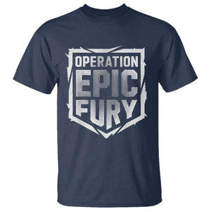 Operation Epic Fury Bold Tactical Shield Graphic T Shirt Strong Patriotic Statement Freedom Supporters TS02 Navy Print Your Wear