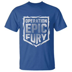 Operation Epic Fury Bold Tactical Shield Graphic T Shirt Strong Patriotic Statement Freedom Supporters TS02 Royal Blue Print Your Wear