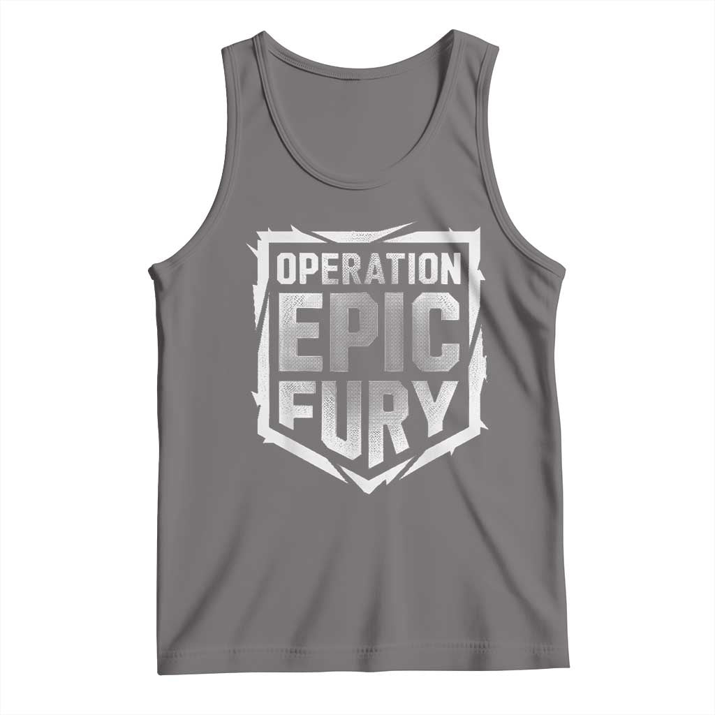 Operation Epic Fury Bold Tactical Shield Graphic Tank Top Strong Patriotic Statement Freedom Supporters TS02 Deep Heather Print Your Wear