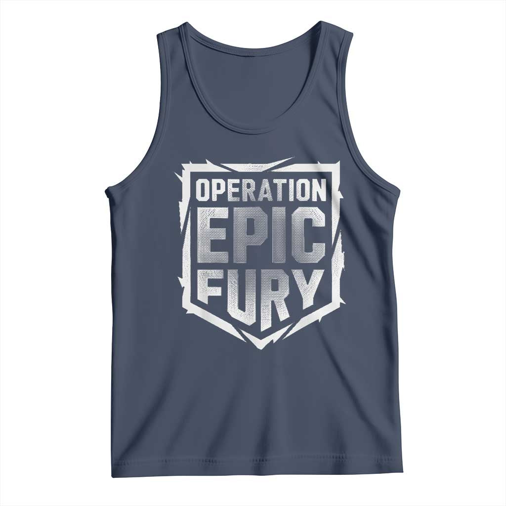 Operation Epic Fury Bold Tactical Shield Graphic Tank Top Strong Patriotic Statement Freedom Supporters TS02 Navy Print Your Wear